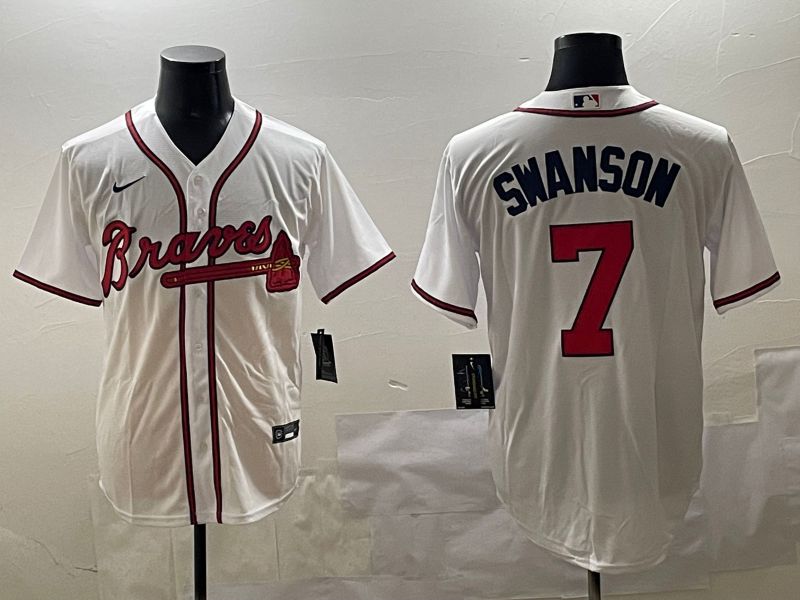 Men Atlanta Braves #7 Swanson White Game 2025 Nike MLB Jersey style 1